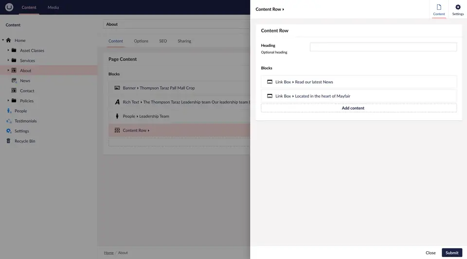 Umbraco backoffice editing content block