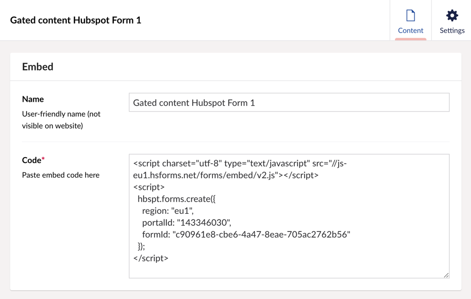 Pasting in Hubspot code into Umbraco Embed function