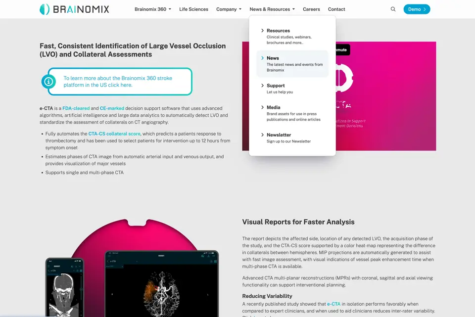 Brainomix website design example