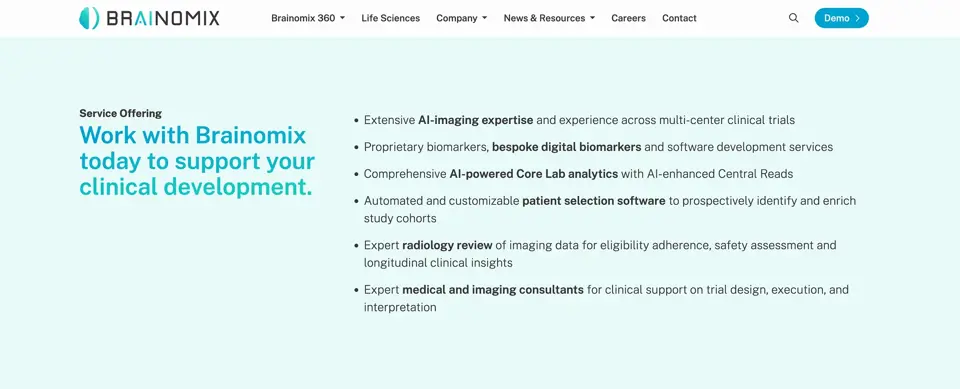 Brainomix website design example